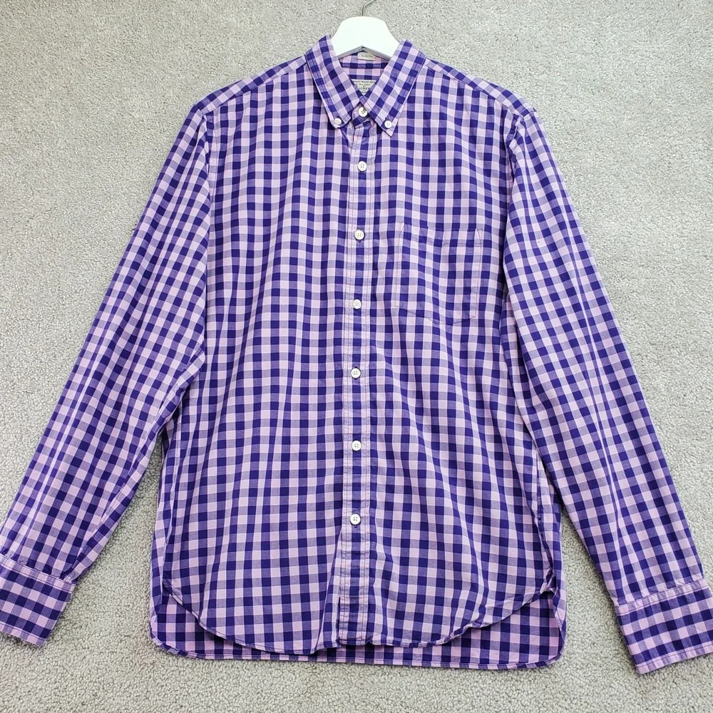 J. Crew Slim Fit Gingham Plaid Button Down Shirt Mens M Purple Pink Long Sleeve